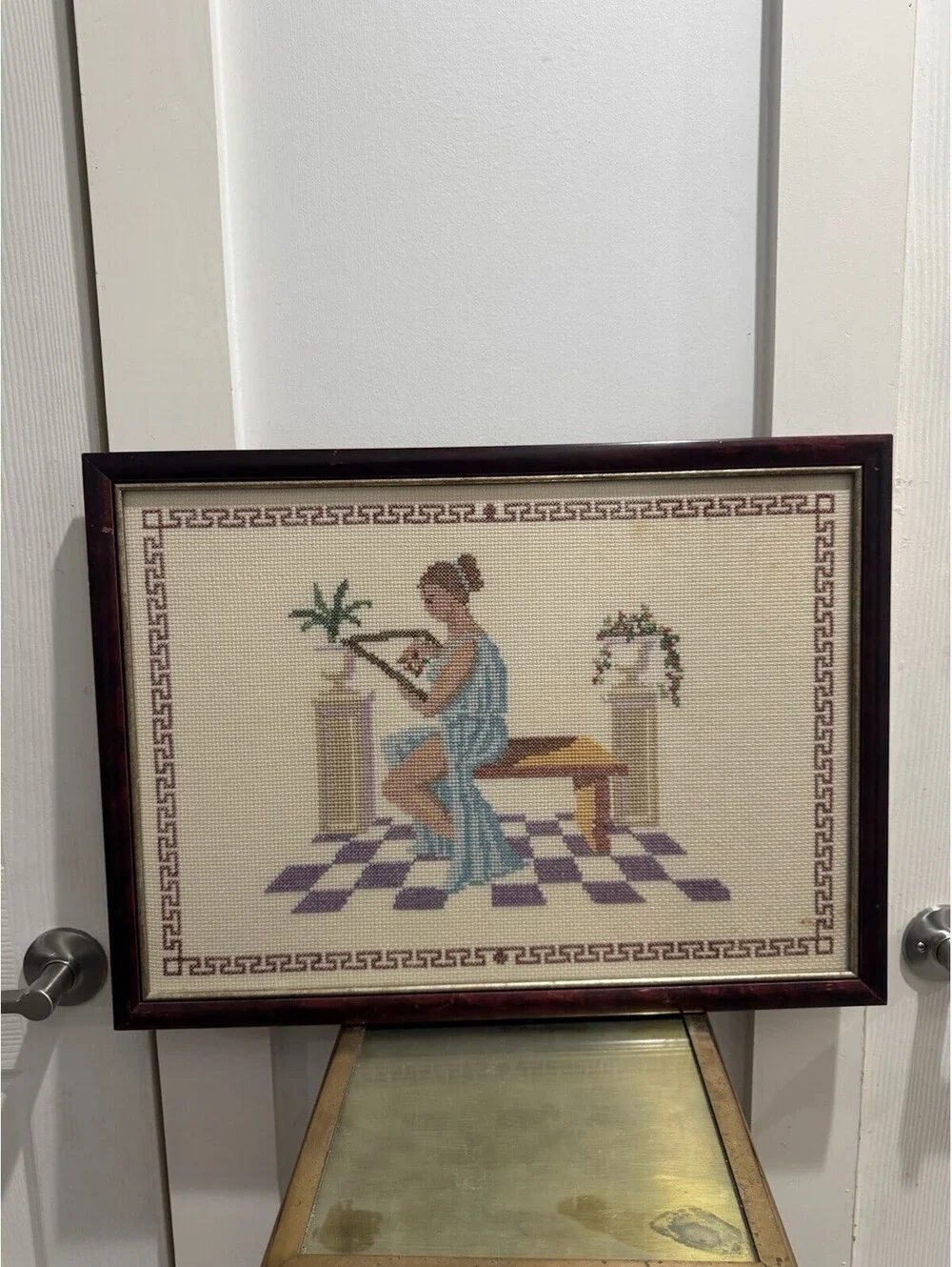 Vintage needlepoint Lady Framed